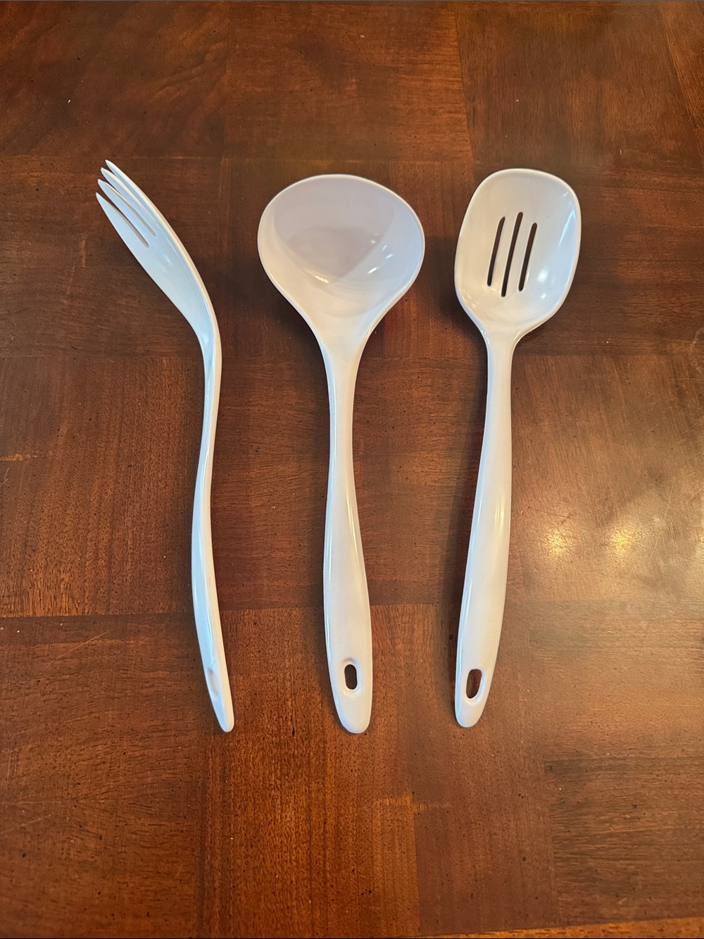 Vintage Hutzler White Melamine Kitchen Utensils Slotted Spoon Fork Ladle Cooking
